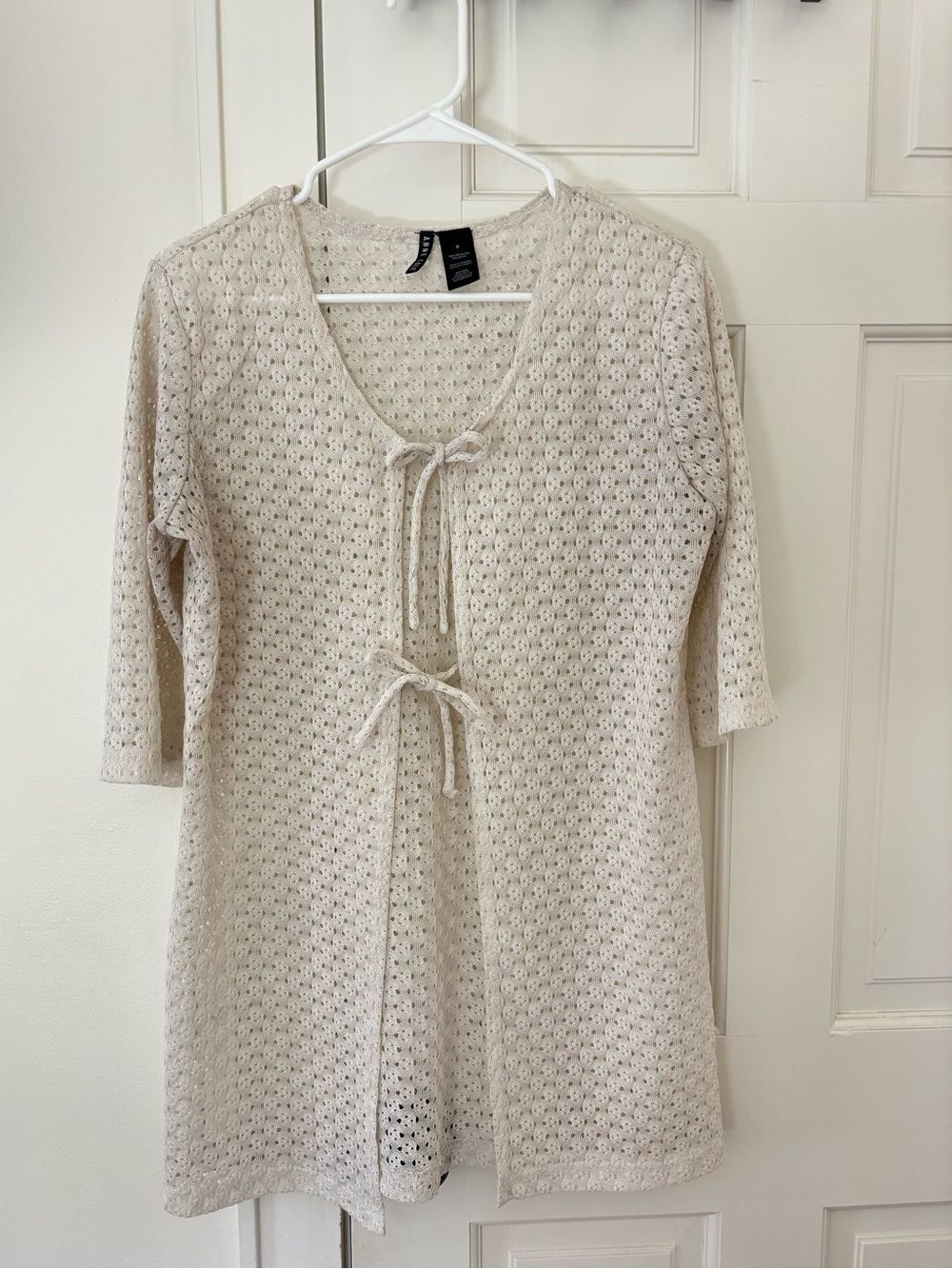 Lightweight Crochet Tie-Front Cover Up in Cream